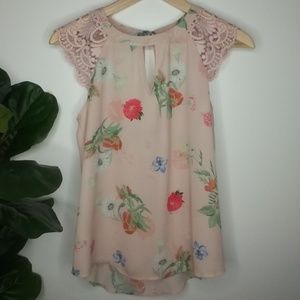 Express floral lace tie back shirt blouse size XS